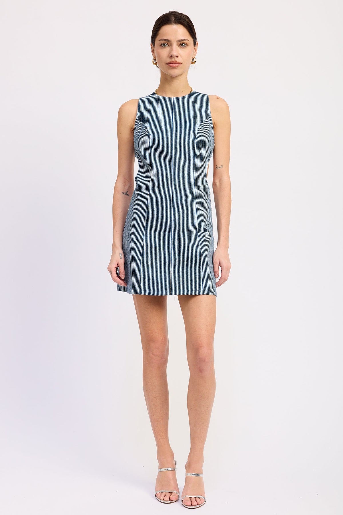 Sleeveless Denim Mini Dress with Back Cutout and Shift Bodycon Fit