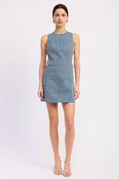 Sleeveless Denim Mini Dress with Back Cutout and Shift Bodycon Fit