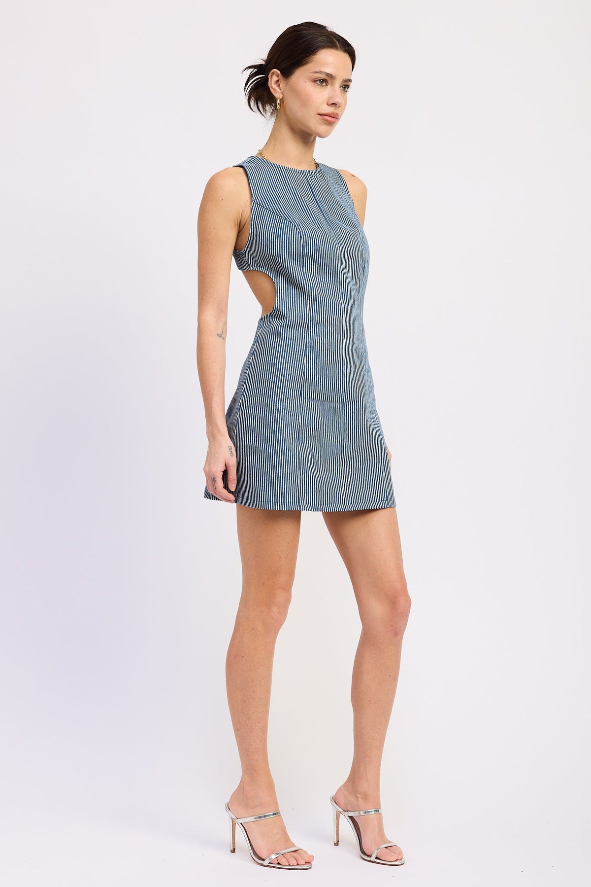 Sleeveless Denim Mini Dress with Back Cutout and Shift Bodycon Fit