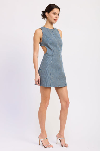 Sleeveless Denim Mini Dress with Back Cutout and Shift Bodycon Fit