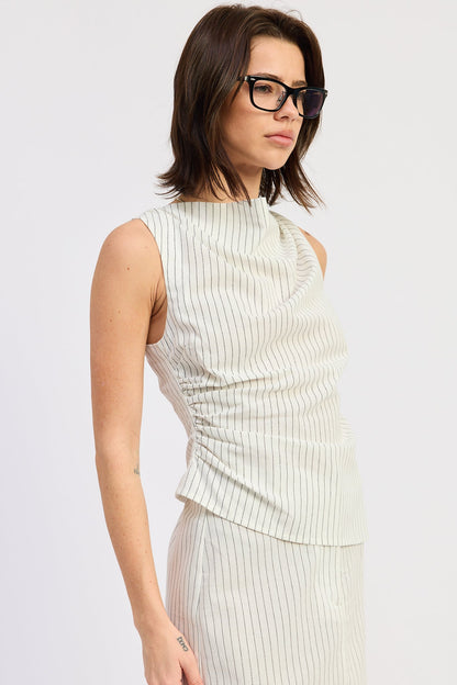 Sleeveless Back Zipper Top — Viscose Linen Blend Structured Everyday Style - Tops