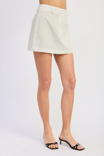 Raina Pinstripe Linen Mini Skirt — Viscose Linen Blend Lightweight Chic Style - Skirts