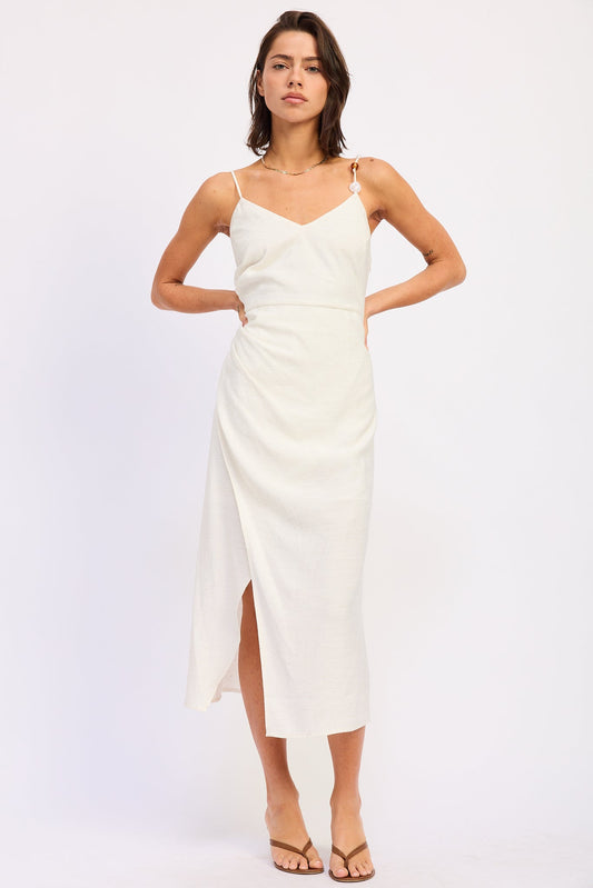 Asymmetrical Pleated Tulip Hem Midi Dress — Rayon Linen Blend Elegant Silhouette - Midi Dresses