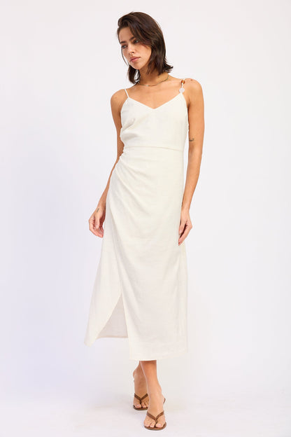 Asymmetrical Pleated Tulip Hem Midi Dress — Rayon Linen Blend Elegant Silhouette - White Midi Dresses