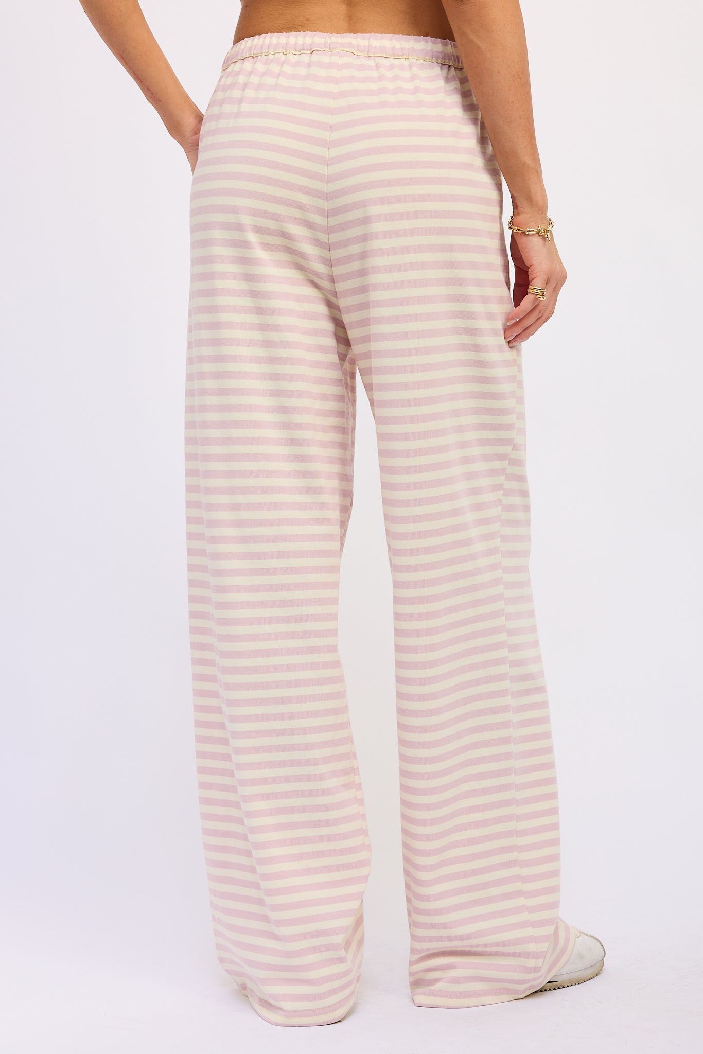 Striped Elastic Waistband Wide Leg Pants — Cotton Blend Style - Loungewear Pants