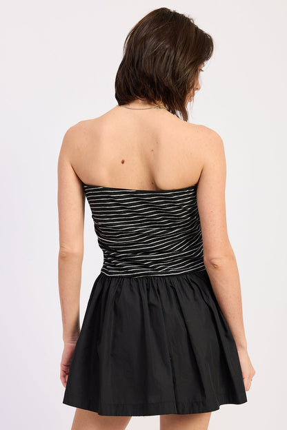 Mix Media Mini Tube Dress — Cotton Polyester Contrast Fitted Style - Mini Dresses