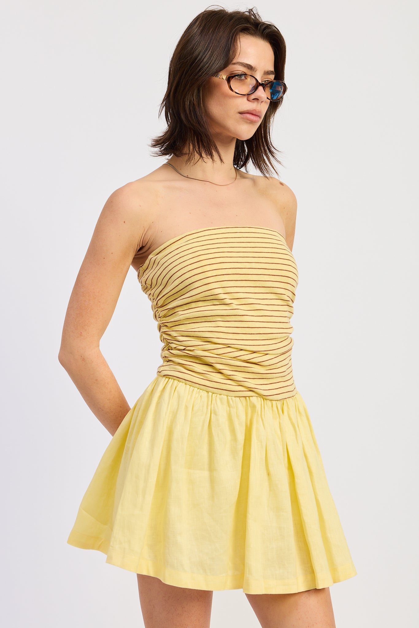 Mix Media Mini Tube Dress — Cotton Polyester Contrast Fitted Style - Mini Dresses