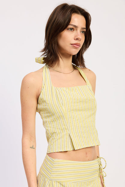 Stripe Lace Back-Up Halter Top — Coordinating Elevated Everyday Style