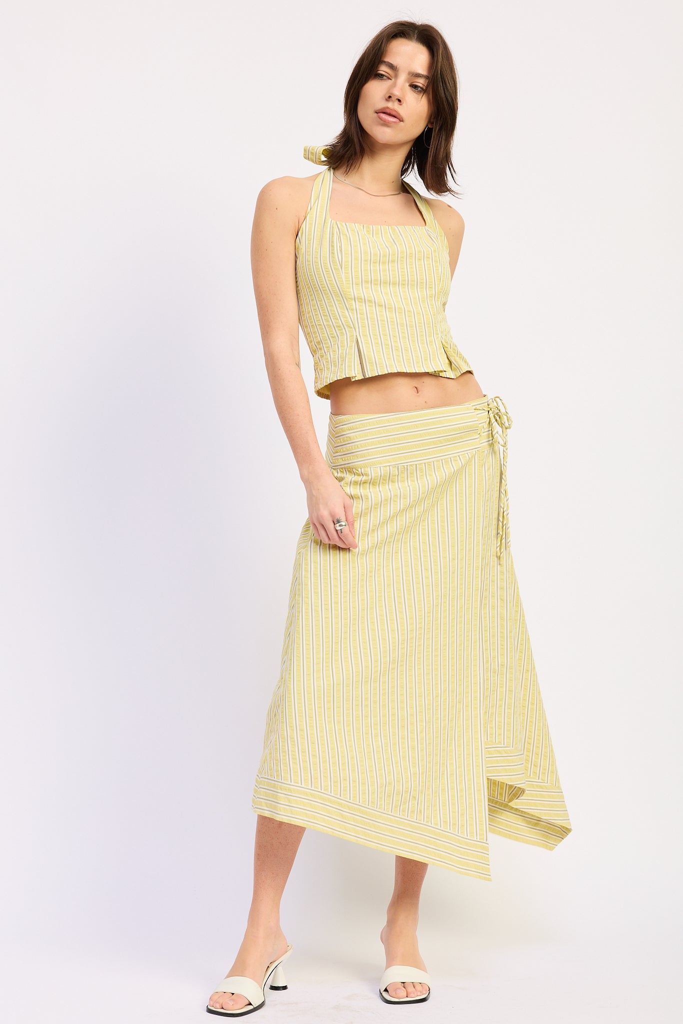 Stripe Lace Back-Up Halter Top — Coordinating Elevated Everyday Style