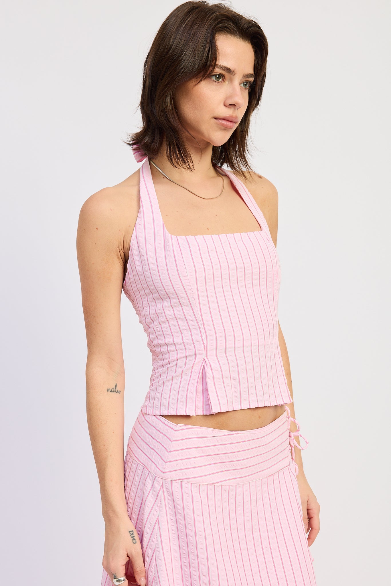 Stripe Lace Back-Up Halter Top — Coordinating Elevated Everyday Style