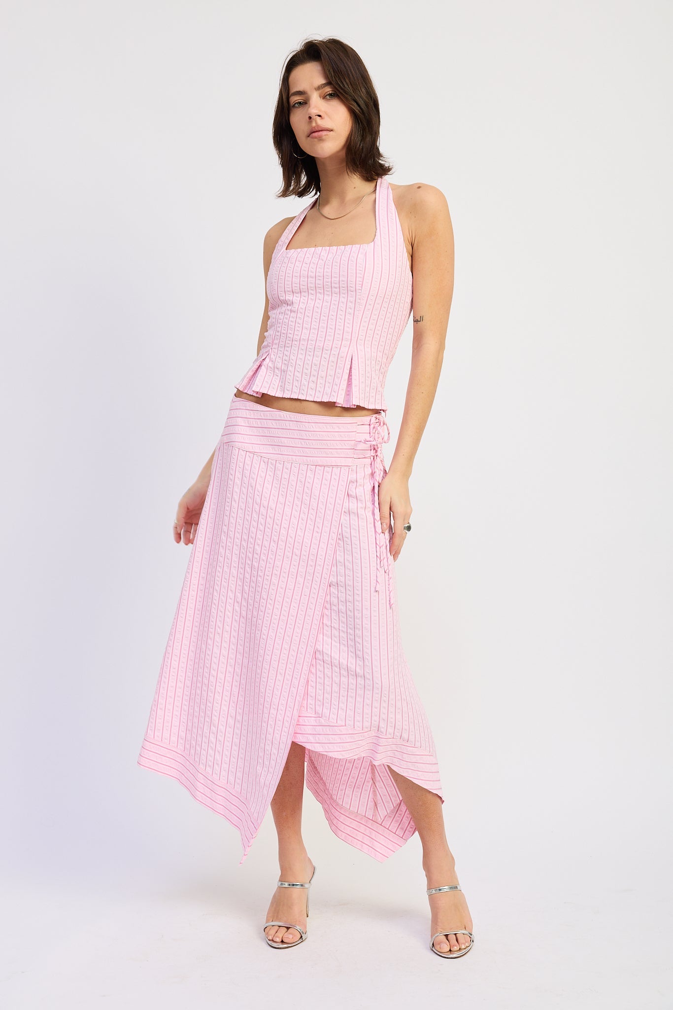 Stripe Lace Back-Up Halter Top — Coordinating Elevated Everyday Style