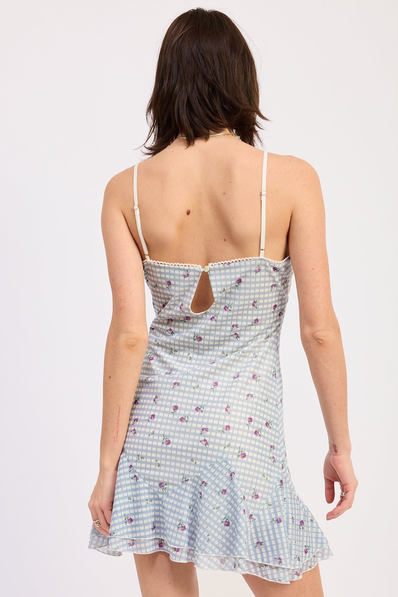 Contrast Lace Detail Slip Mini Dress — Lined Feminine Elegant Everyday Style