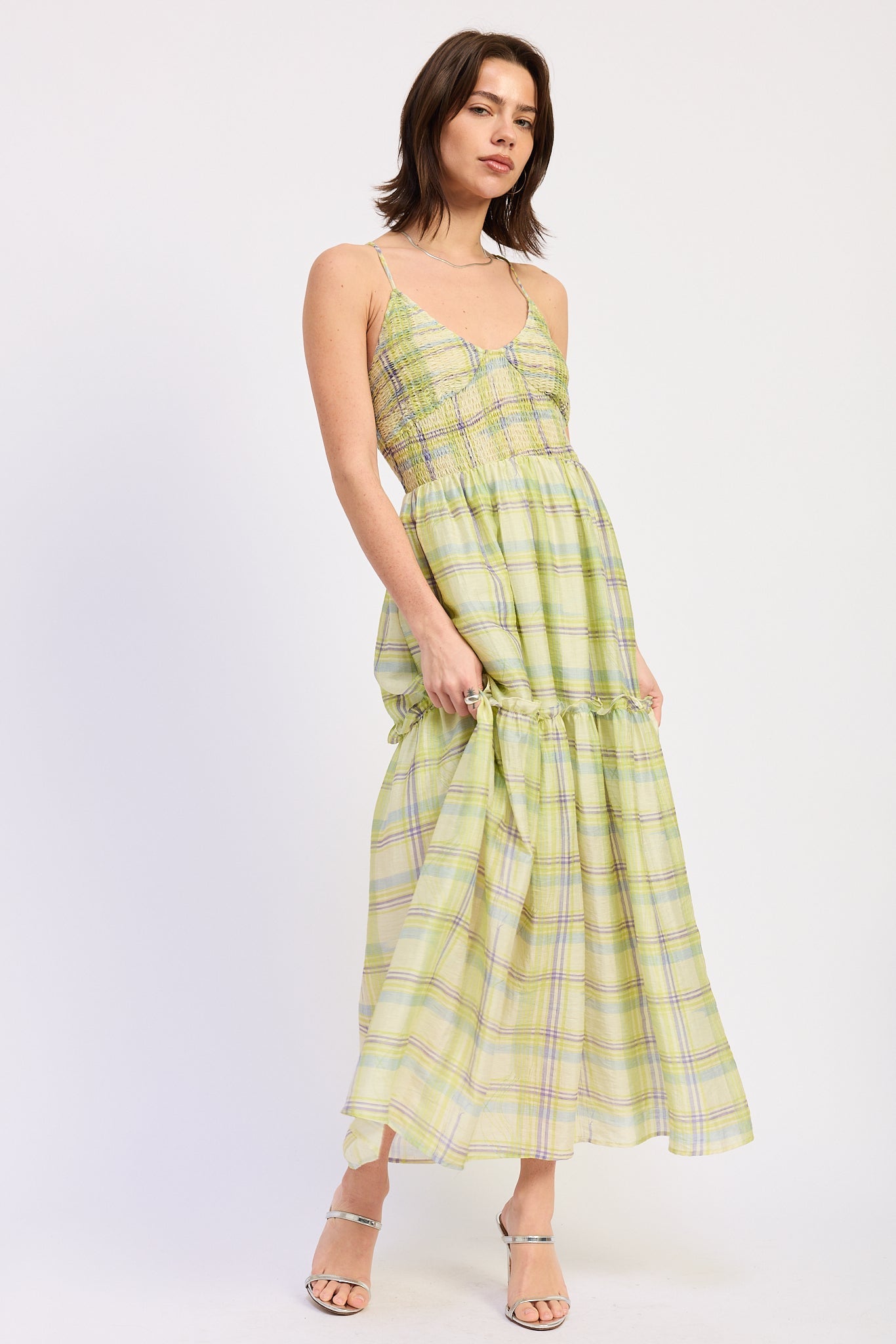 Smocked Spaghetti Strap Maxi Dress — Lyocell Nylon Linen Blend Flowing Style - Maxi Dresses
