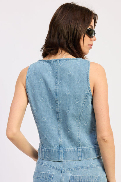 Sleeveless Denim Front Tie Top — Cotton Viscose Blend Matching Set Style - Tops