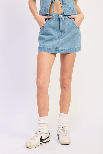Distressed Denim Mini Skirt — Cotton Viscose Blend Matching Set Casual Style - Light Blue Denim Skirts