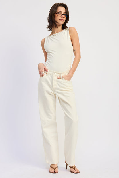 Sleeveless Boat Neck Bodysuit Nylon Spandex Back Trim Detail Fitted Style