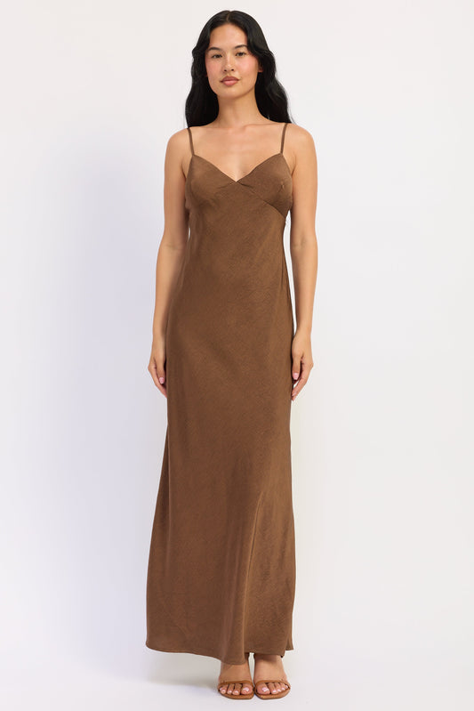 Spaghetti Strap Slip Maxi Dress Brown