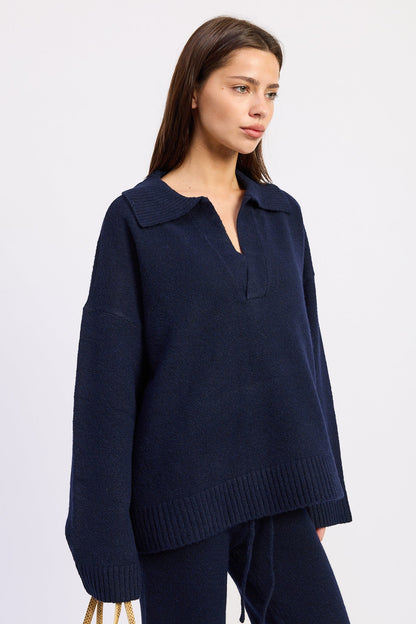 Oversized Collared Sweater with Relaxed Fit