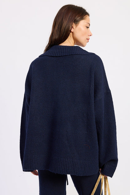 Oversized Collared Sweater with Relaxed Fit