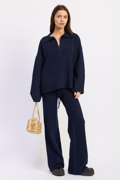 Oversized Collared Sweater with Relaxed Fit Navy