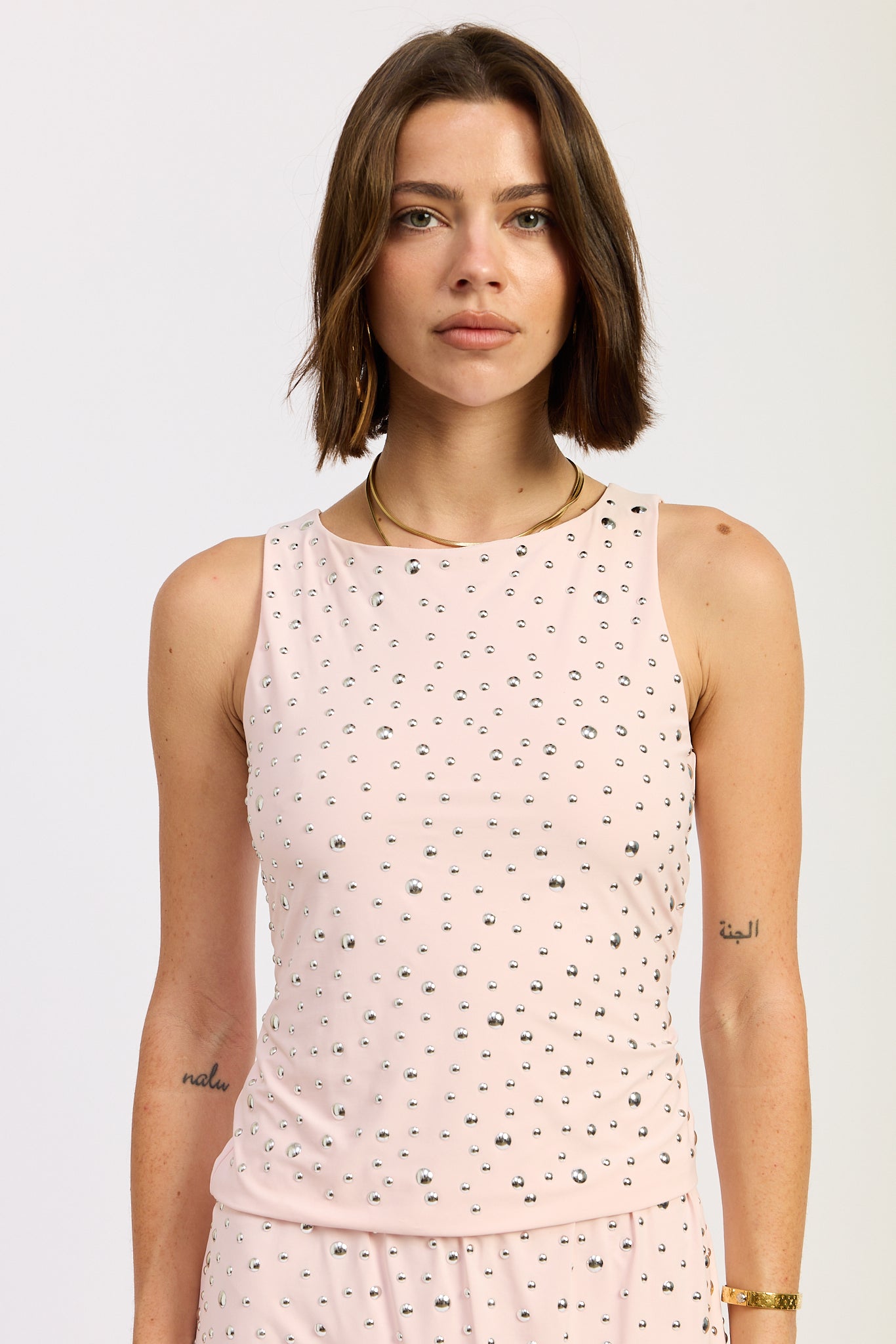Metal Hotfix Knit Tank Top — Nylon Spandex Matching Set Active Style - Tank Tops