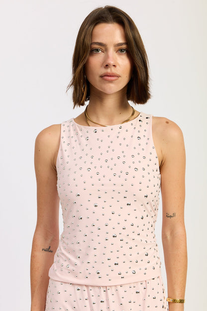 Metal Hotfix Knit Tank Top — Nylon Spandex Matching Set Active Style - Tank Tops