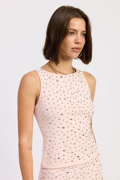 Metal Hotfix Knit Tank Top — Nylon Spandex Matching Set Active Style - Tank Tops