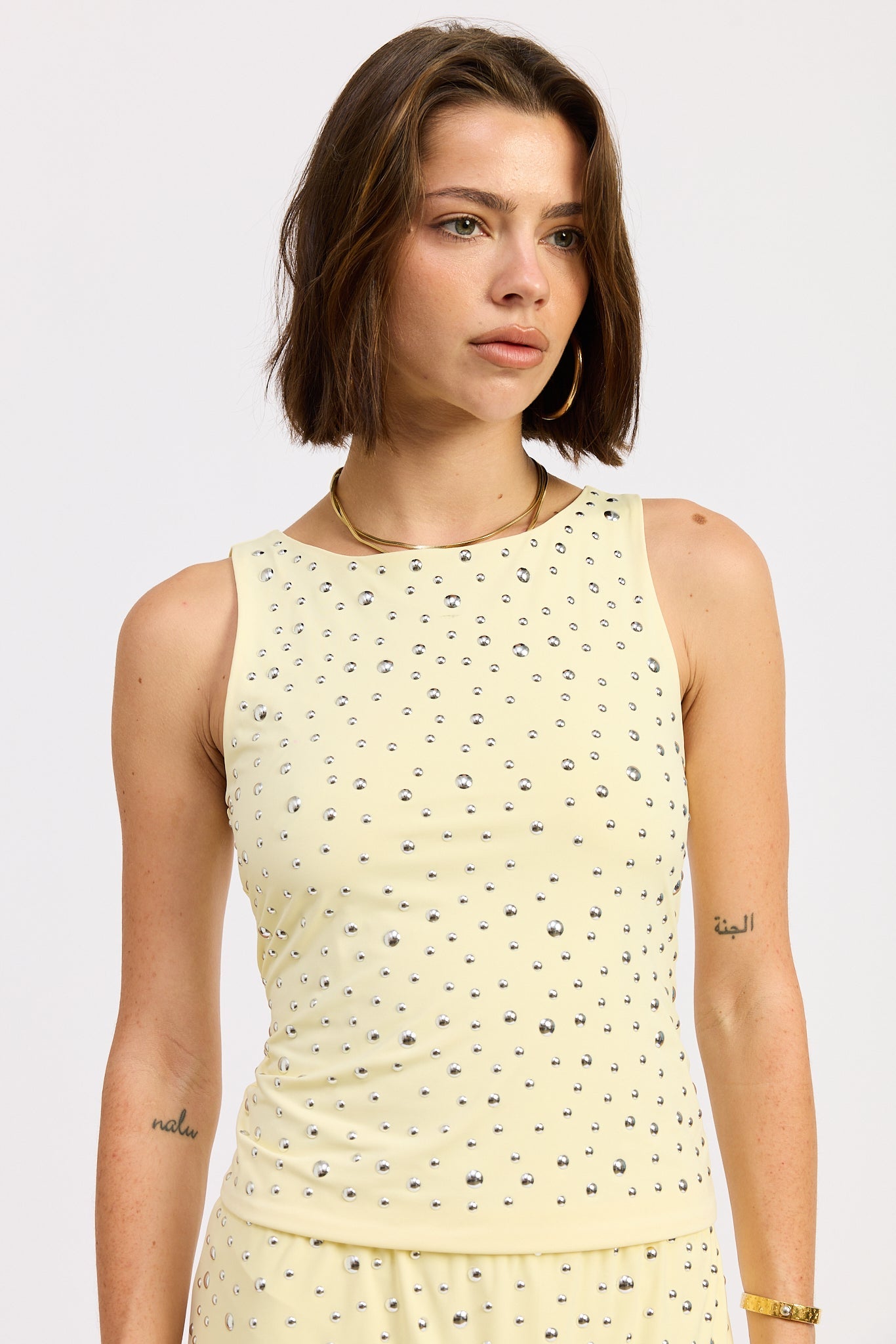 Metal Hotfix Knit Tank Top — Nylon Spandex Matching Set Active Style - Tank Tops