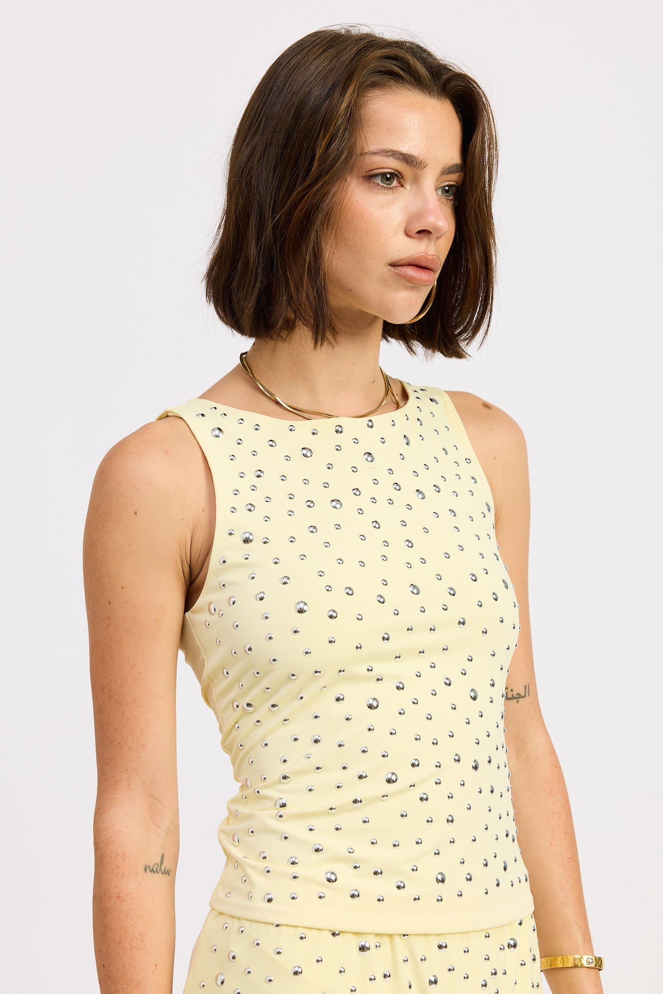 Metal Hotfix Knit Tank Top — Nylon Spandex Matching Set Active Style - Tank Tops