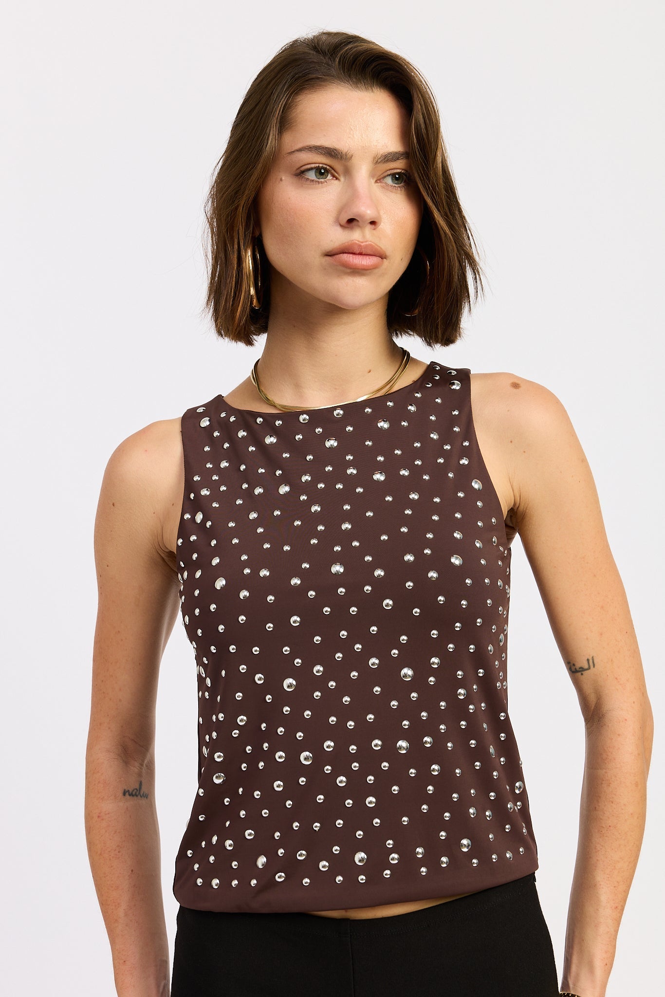 Metal Hotfix Knit Tank Top — Nylon Spandex Matching Set Active Style - Tank Tops