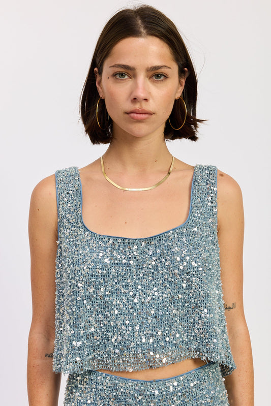 Square Neck Sequin Crop Top