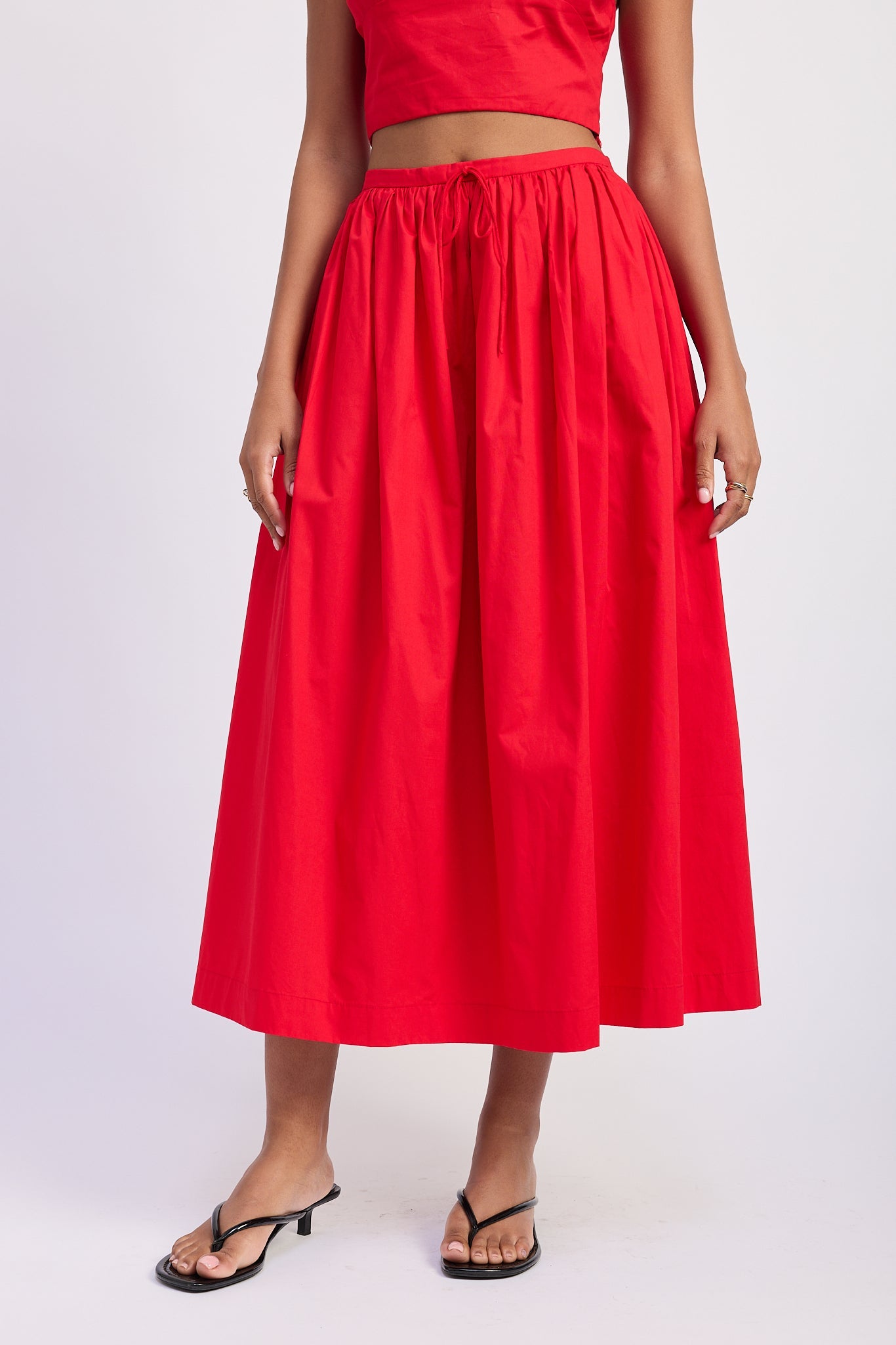 Full Shirred Midi Skirt — 100% Cotton Matching Set Flowing Silhouette - Skirts