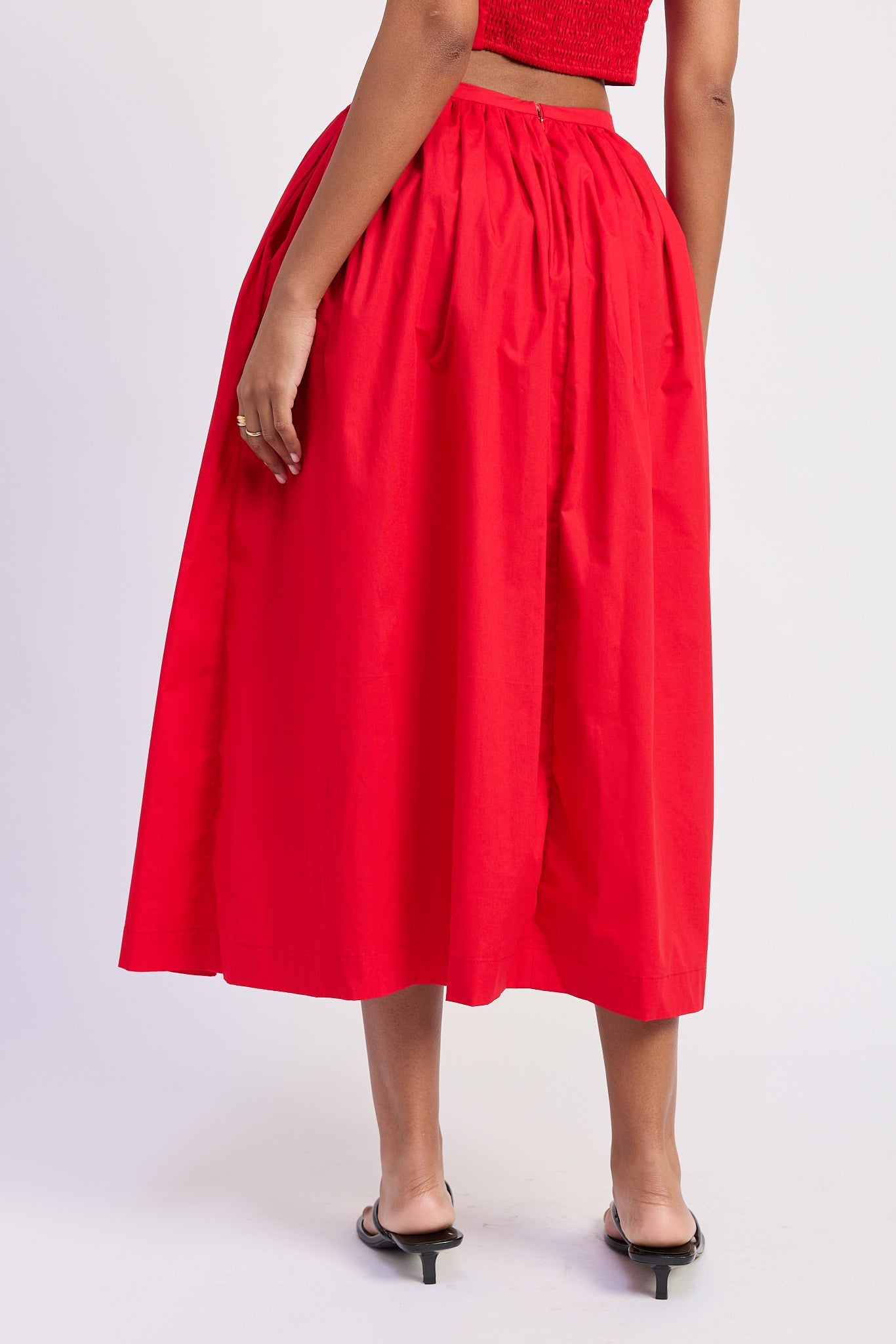 Full Shirred Midi Skirt — 100% Cotton Matching Set Flowing Silhouette - Skirts