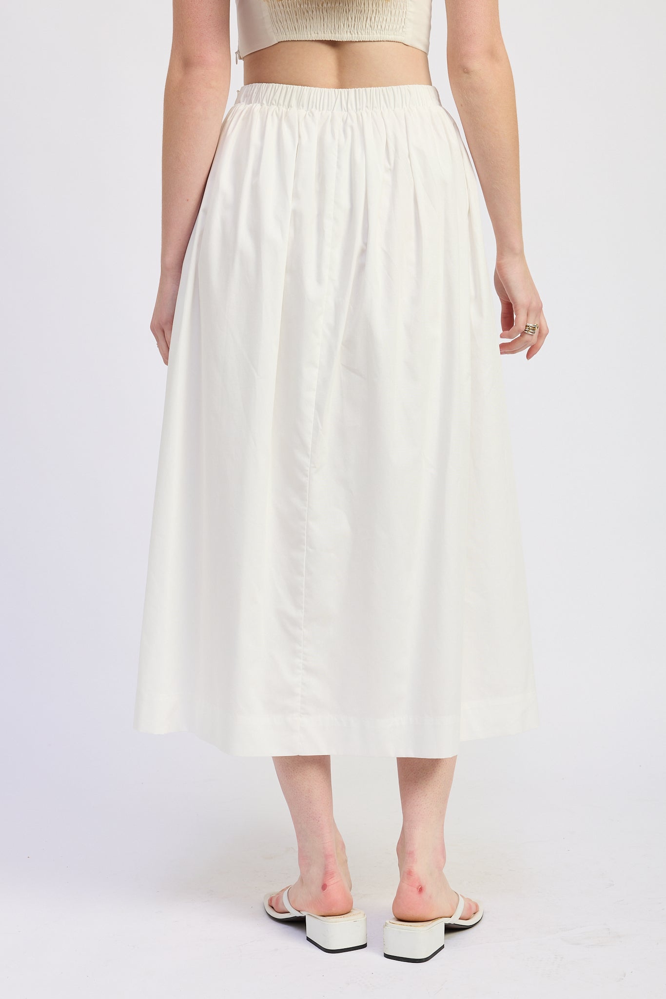 Full Shirred Midi Skirt — 100% Cotton Matching Set Flowing Silhouette - Skirts