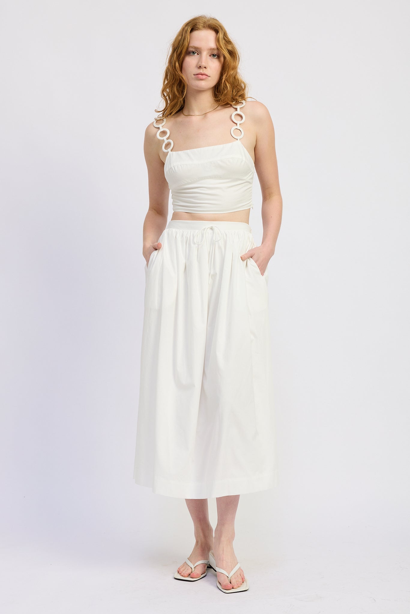 Full Shirred Midi Skirt — 100% Cotton Matching Set Flowing Silhouette - Skirts