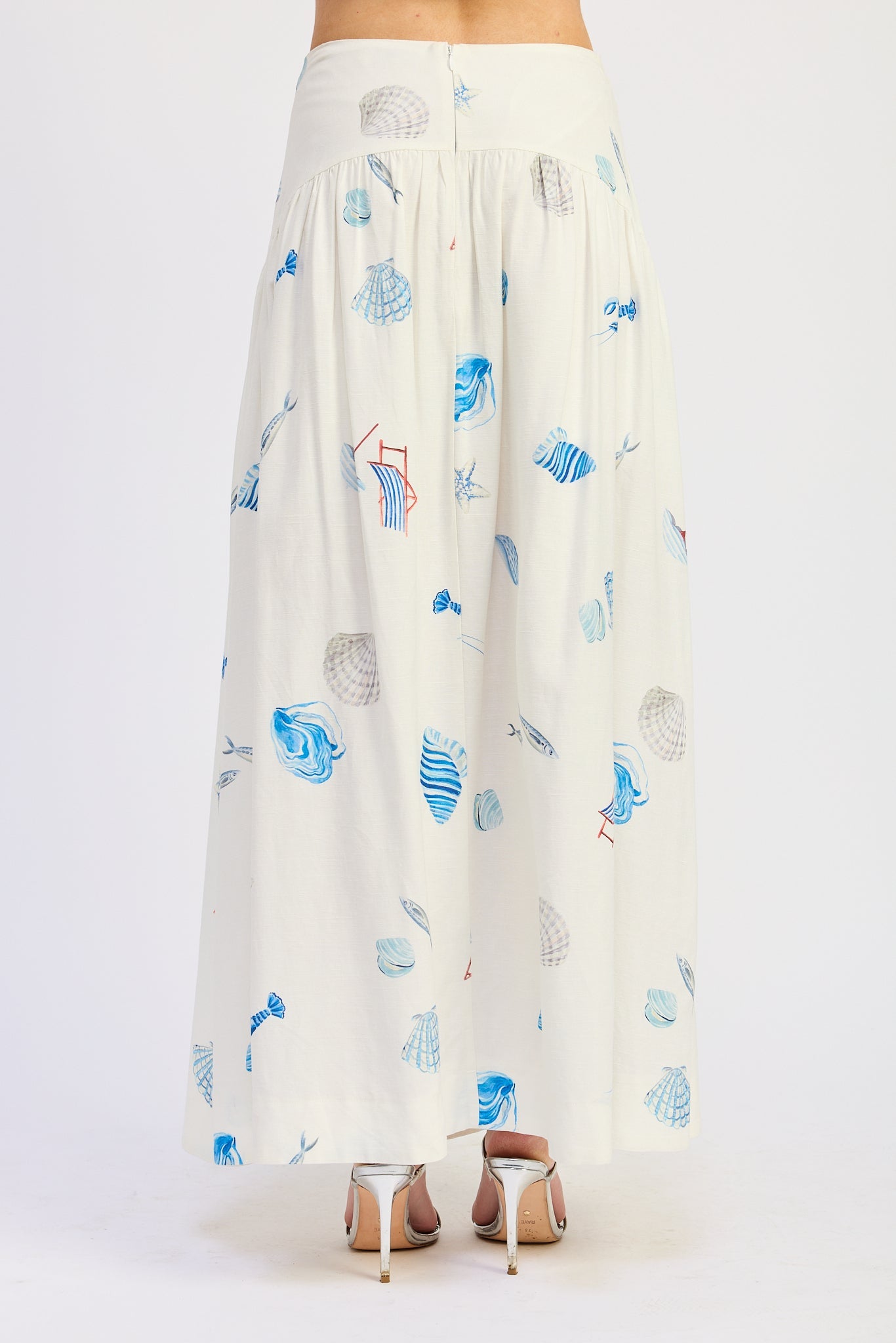 Shell Print Linen Maxi Skirt — Viscose Linen Blend Matching Set Flowing Style - Skirts