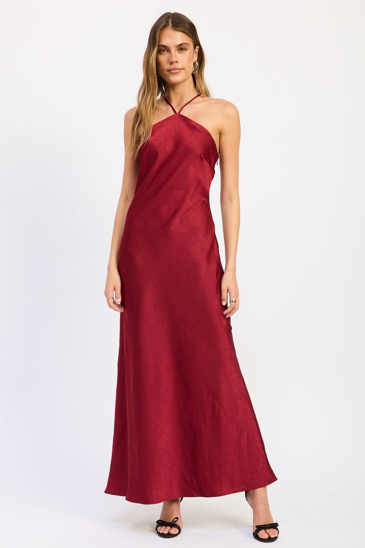 Sleeveless V-Neck Midi Dress with Flattering Fitted Silhouette Ruby