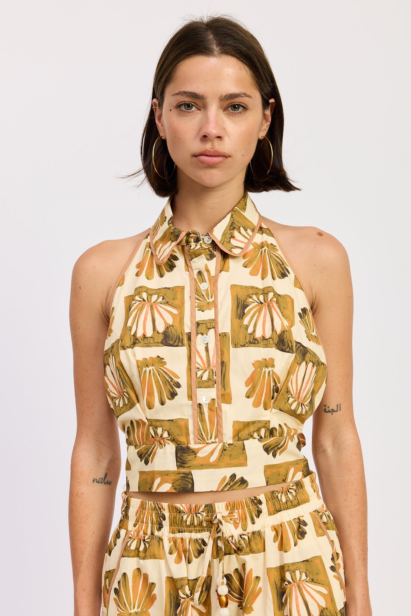 High Collar Backless Halter Top — Cotton Lining Matching Set Style - Tops