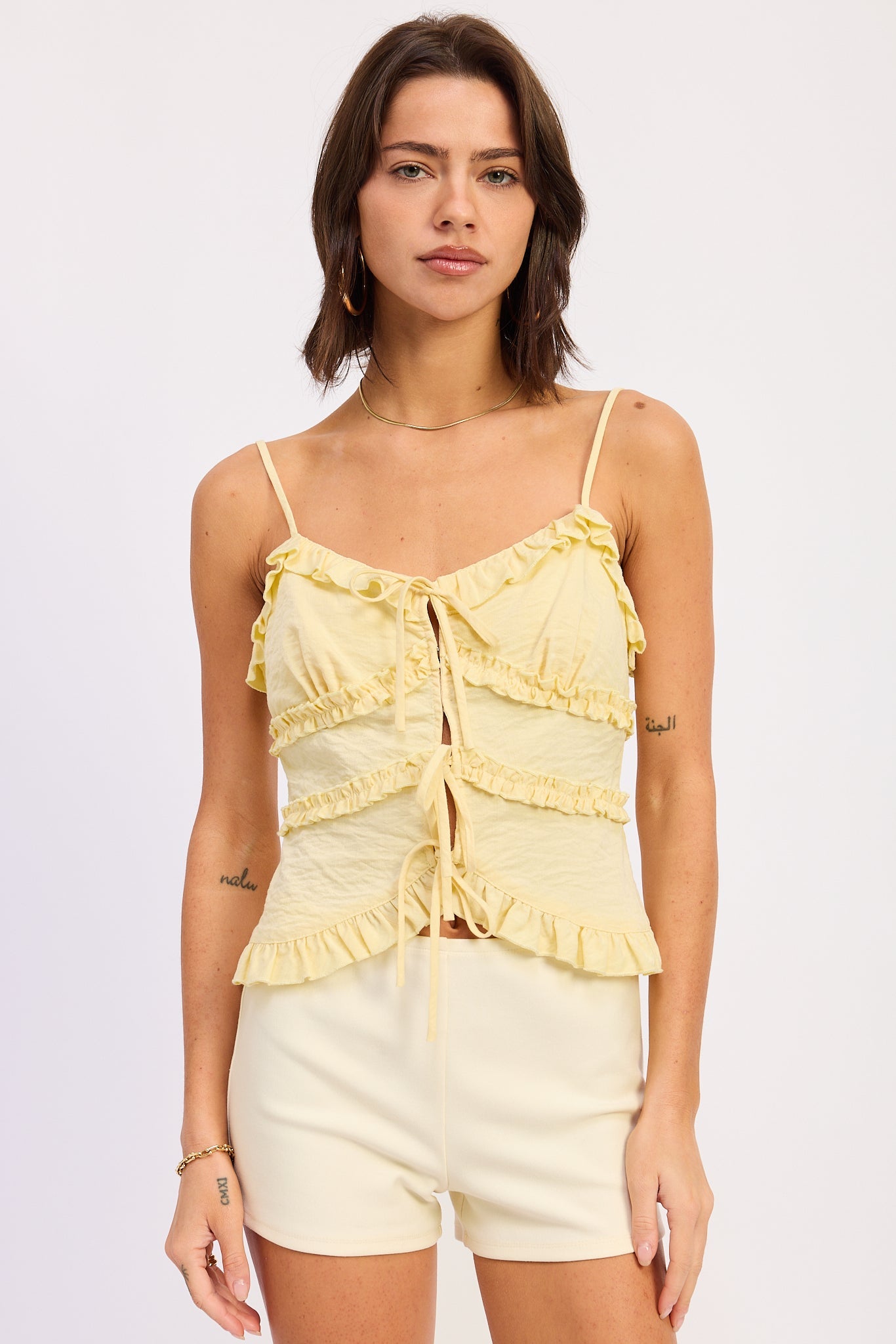 Ruffled Spaghetti Strap Cami Top — Rayon Nylon Spandex Blend Flowing Style - Butter Tops