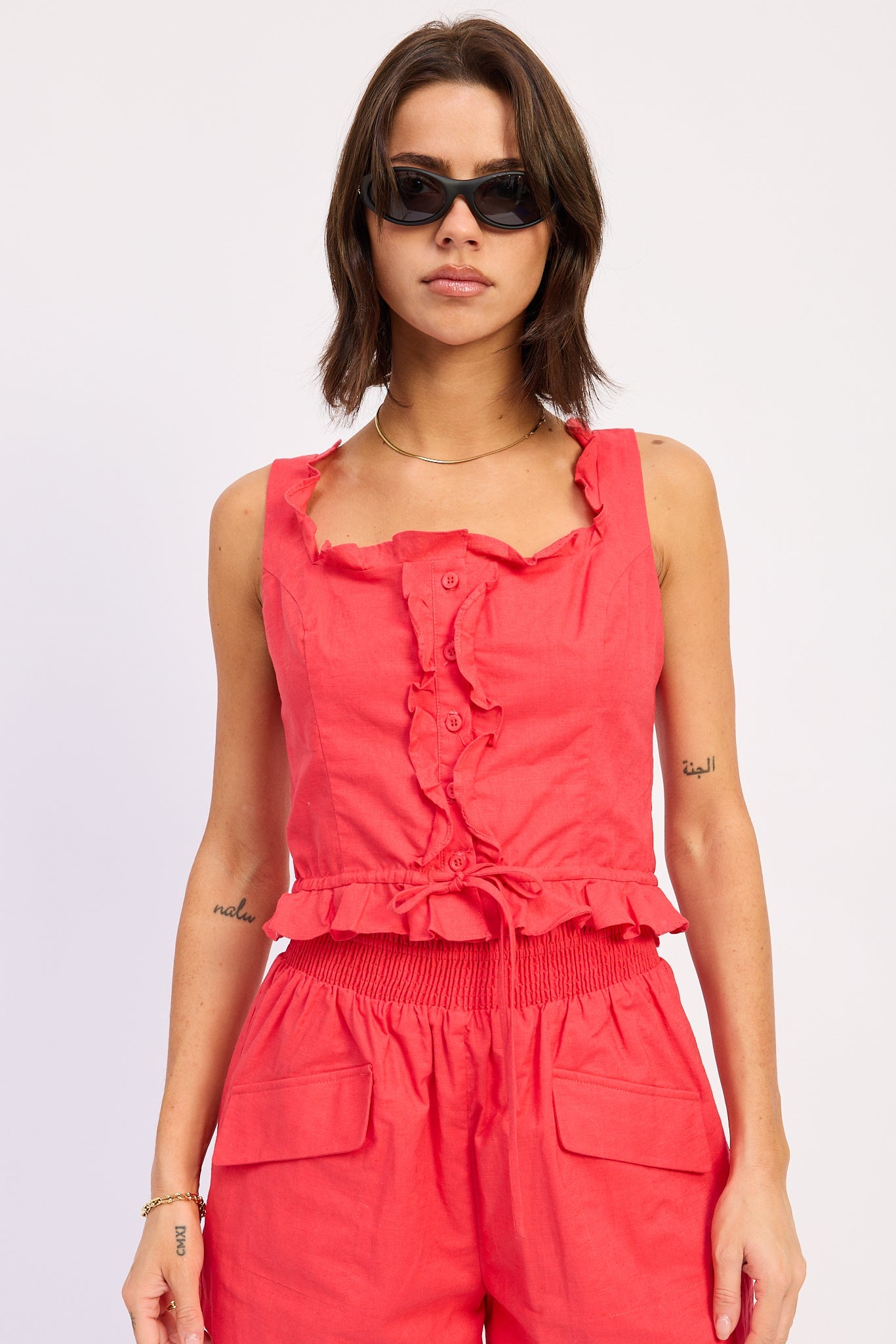 Cotton Linen Crop Top — Matching Set Breezy Lightweight Summer Style - Tops