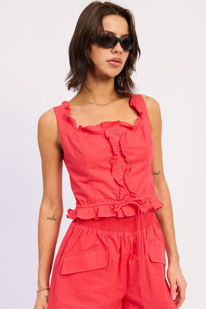 Cotton Linen Crop Top — Matching Set Breezy Lightweight Summer Style - Tops