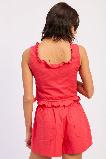 Cotton Linen Crop Top — Matching Set Breezy Lightweight Summer Style - Tops