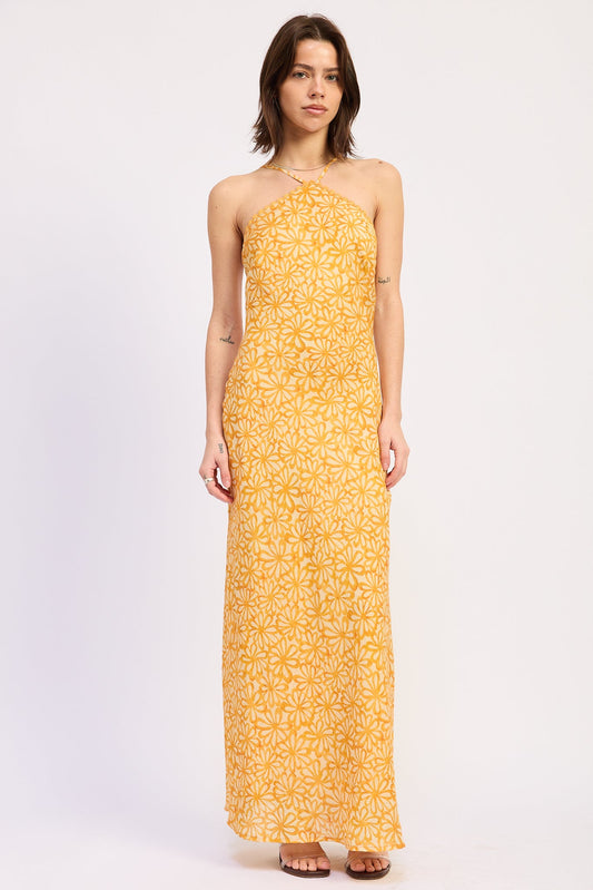 Cross Back Halter Midi Dress — Lyocell Nylon Linen Blend Elegant Silhouette - Midi Dresses