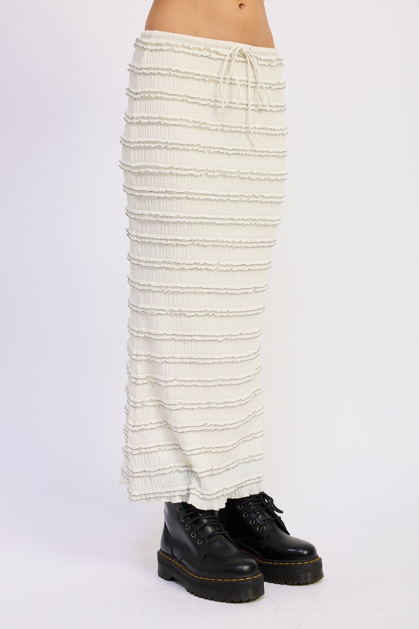 Low Rise Ruffle Maxi Skirt — Polyester Spandex Matching Set Flowy Style - Skirts