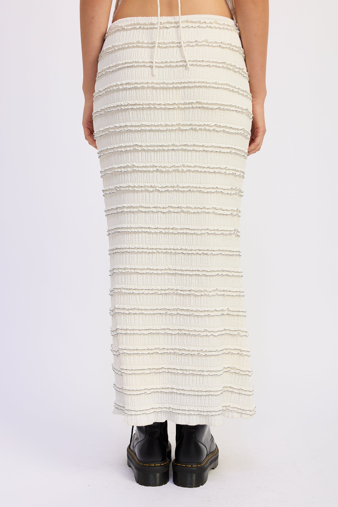 Low Rise Ruffle Maxi Skirt — Polyester Spandex Matching Set Flowy Style - Skirts
