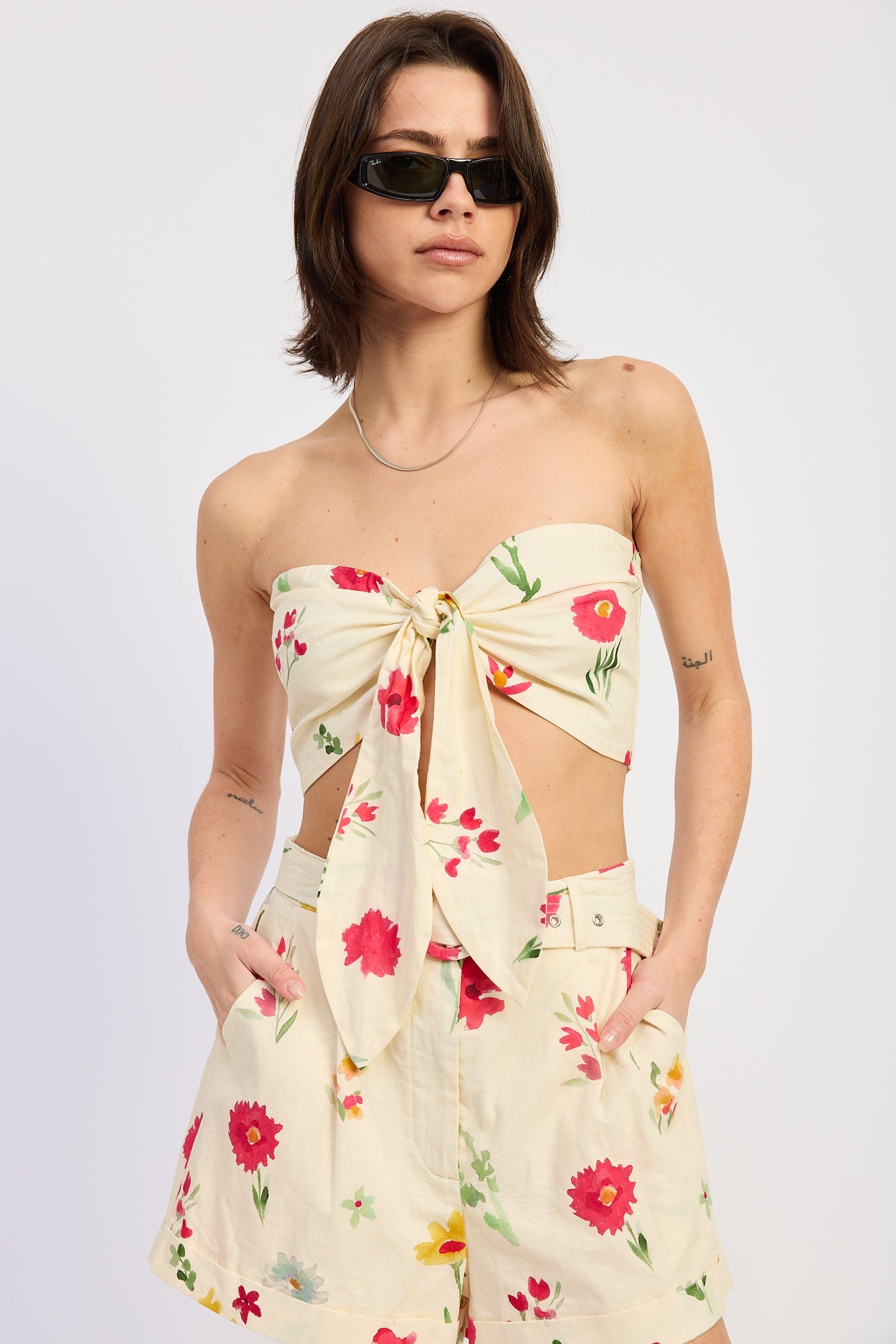 Scarf Tie Crop Top — Cotton Linen Blend Matching Set Breezy Style - Tops