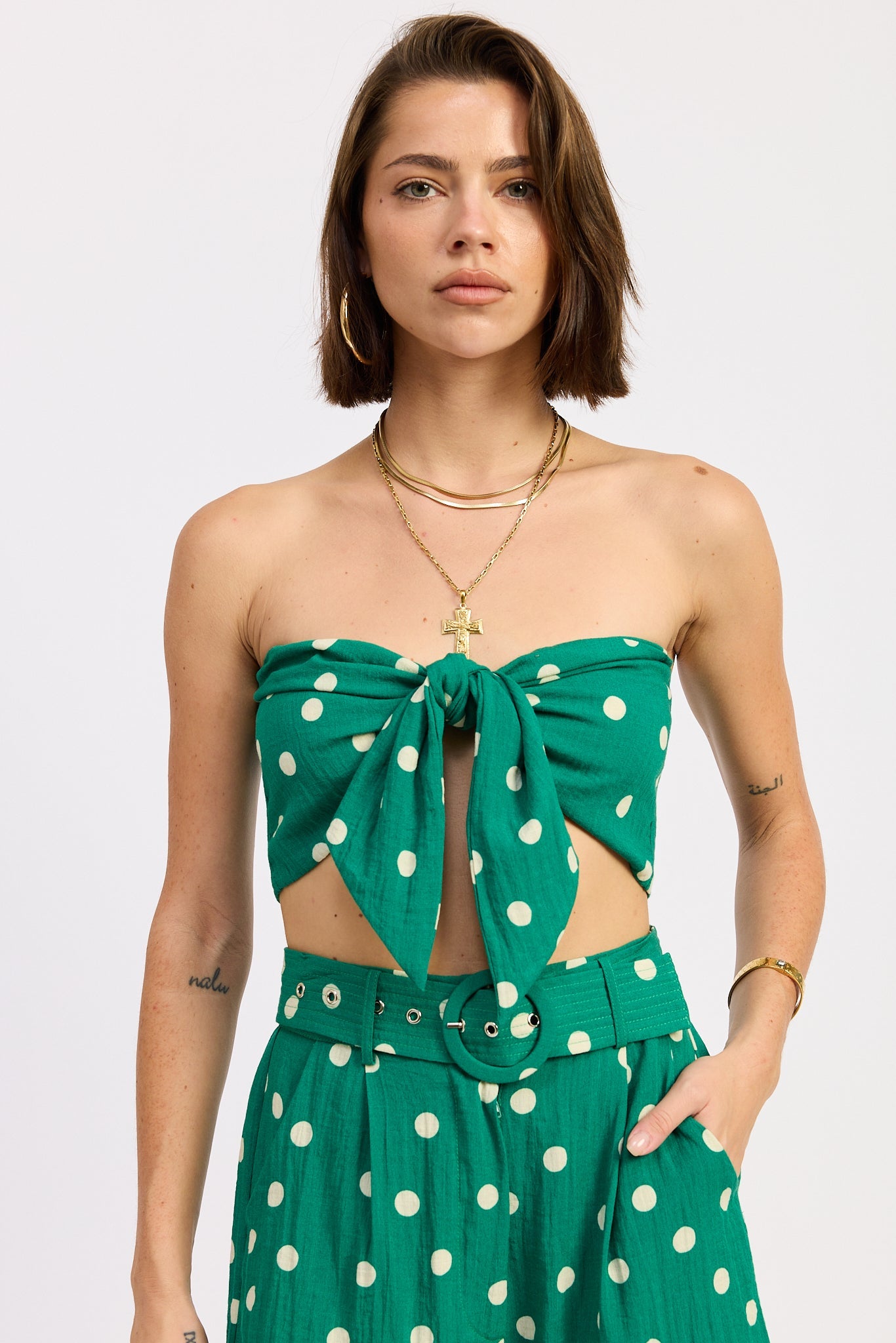 Front Tie Scarf Crop Top — Rayon Nylon Blend Matching Set Breezy Style - Crop Tops