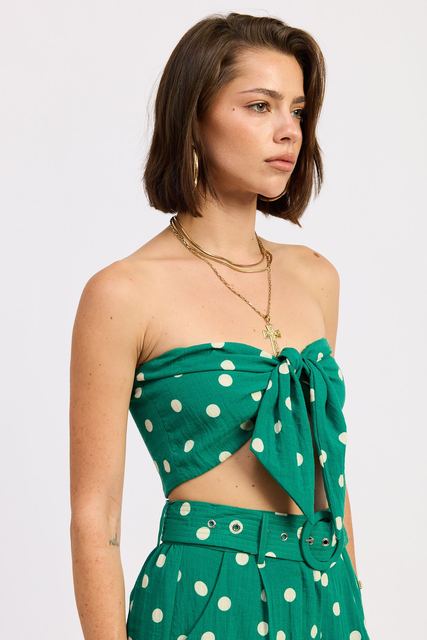 Front Tie Scarf Crop Top — Rayon Nylon Blend Matching Set Breezy Style - Crop Tops