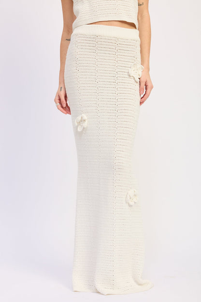 Crochet Flower Appliqué 100% Cotton Maxi Skirt — Matching Set Bohemian Feminine Style