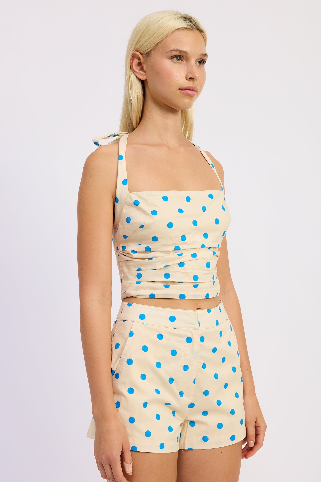 Square Neck Halter Top — 100% Cotton Polka Dot Matching Set Style - Tops